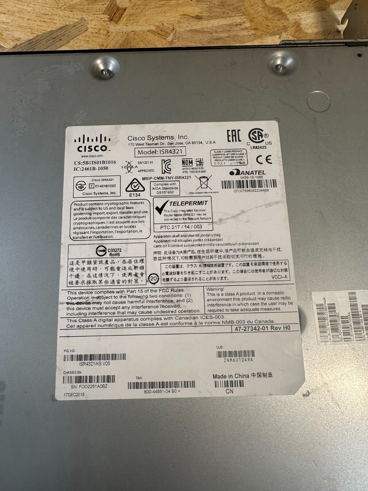 Cisco ISR4321/K9 V05 Router x NIM-VAB-A