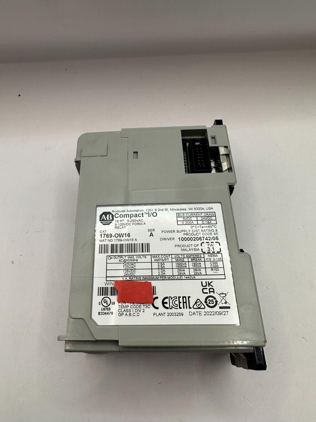 Allen Bradley 1769-OW16 Ser A I/O 16 Pt CompactLogix Relay Output Module