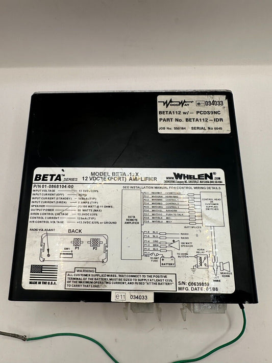 WHELEN SIREN AMPLIFIER MODEL BETA 112 12V (Export)